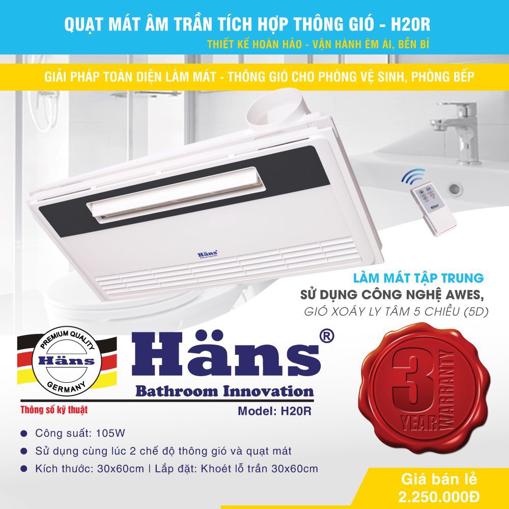 Quạt mát âm trần h20R